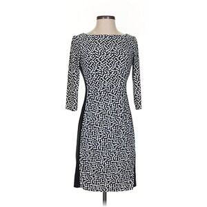Lauren Ralph Lauren Black White Geometric Sheath Dress 2P Petite 3/4 Sleeve